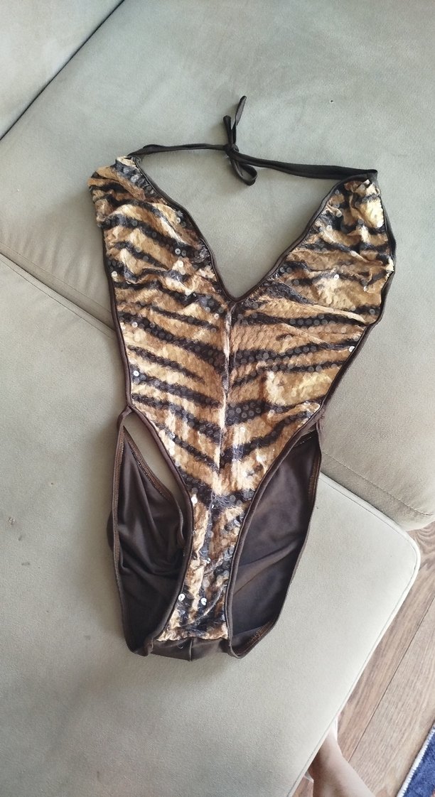 Kahverengi Yılan Derisi Desenli Fermuarlı Mayo - Görsel 2