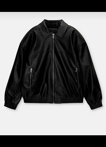 Pull and Bear Pull & Bear Oversize Siyah Suni Deri Ceket