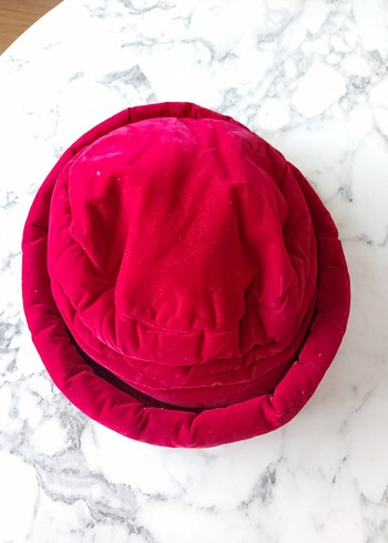Kırmızı Kadife Kadın Şapka - Görsel 3
