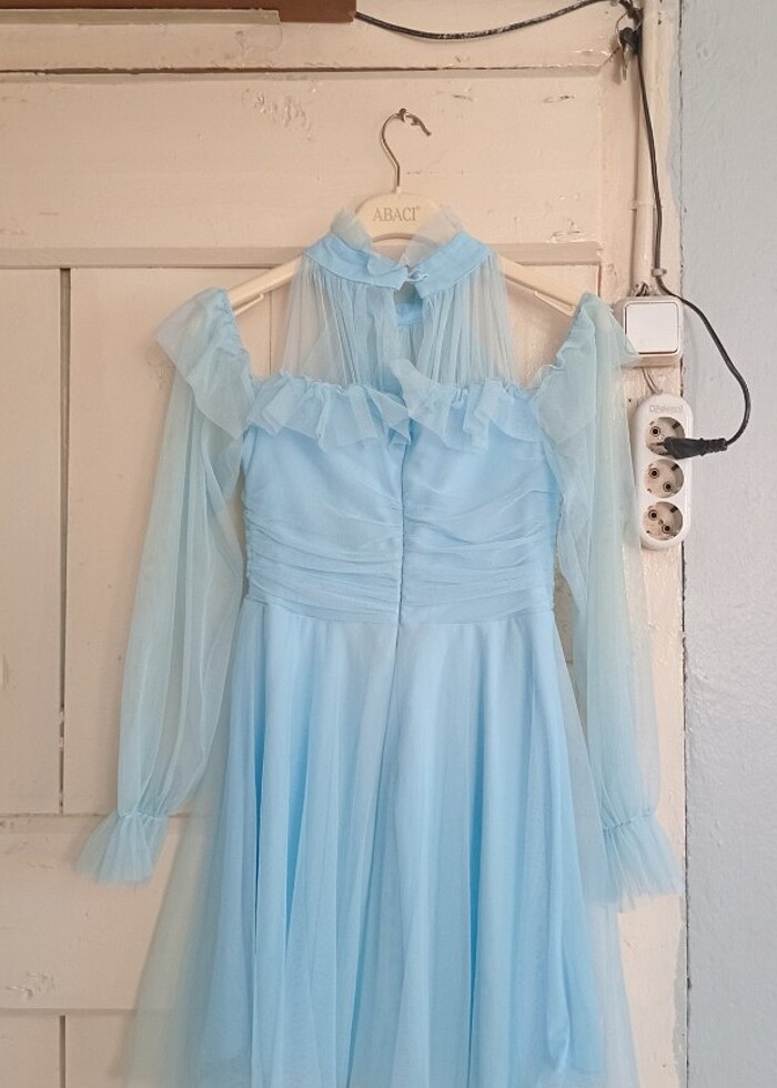 Bebe mavisi tül kısa abiye elbise  - Görsel 2