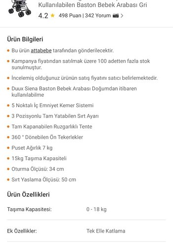 Gri Bebek Arabası Hafif ve Katlanabilir - Görsel 2