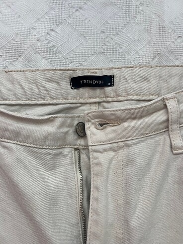 xl Beden Ekru yüksek bel wide leg kot pantolon