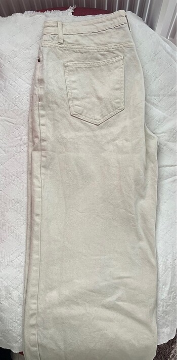 Ekru yüksek bel wide leg kot pantolon