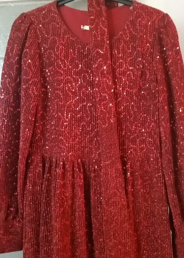 Simli pullu şık elbise  - Görsel 2