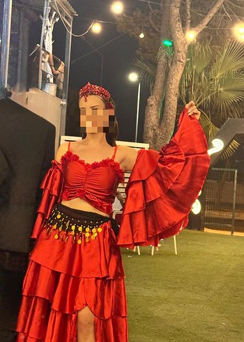 Bohem Kırmızı Uzun Drapeli Kadın Elbise