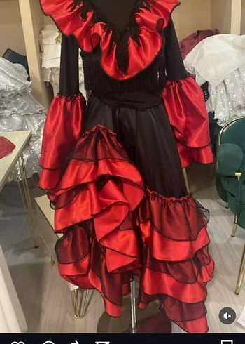 Abiye Kırmızı Fırfırlı Uzun Straplez Kadın Hint Elbisesi