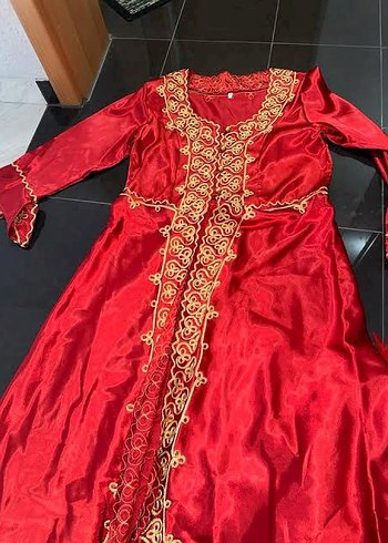 Drapeli Nakışlı Kırmızı Kadın Henna Elbise