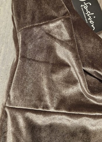 Drapeli V Yaka Uzun Kahverengi Kadın Elbise - Görsel 5