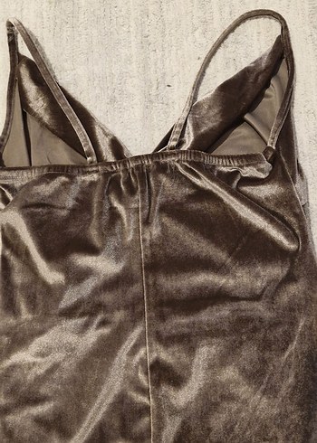 Drapeli V Yaka Uzun Kahverengi Kadın Elbise - Görsel 3