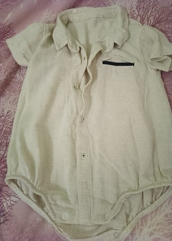 Bej Kısa Kollu Yakalı Bebek Body - Görsel 3