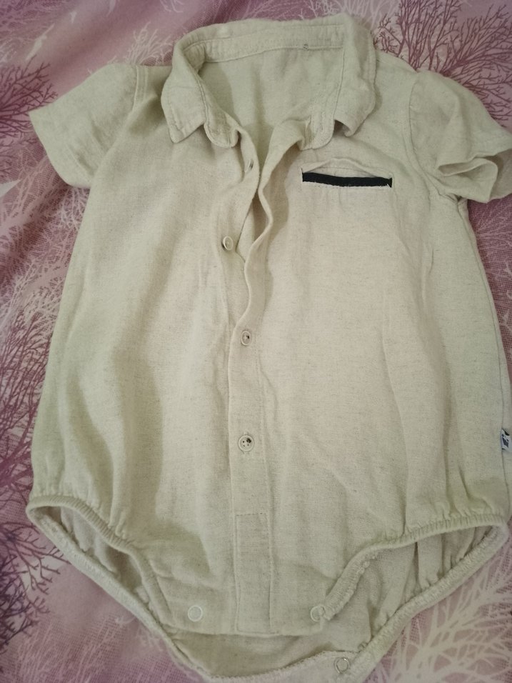 Bej Kısa Kollu Yakalı Bebek Body - Görsel 3