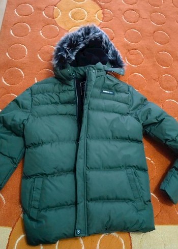 Erkek Çocuk Yeşil Kapüşonlu Kürklü Kışlık Mont - Görsel 2