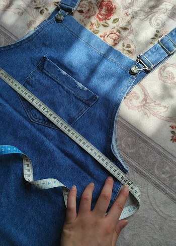 Mavi Kot Kısa Salopet Elbise - Görsel 4