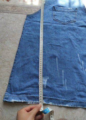 Mavi Kot Kısa Salopet Elbise - Görsel 5