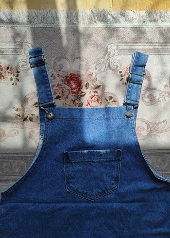 Mavi Kot Kısa Salopet Elbise - Görsel 2