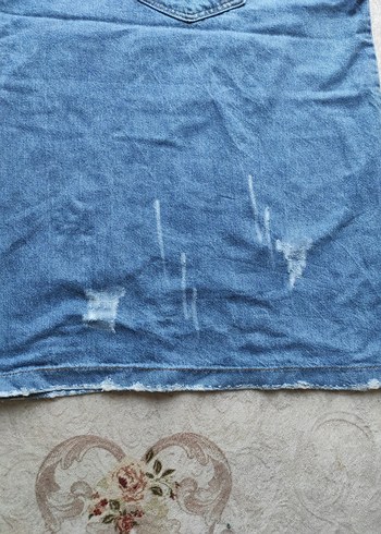 Mavi Kot Kısa Salopet Elbise - Görsel 3