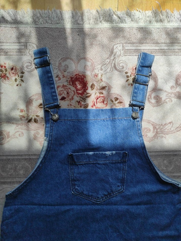 Mavi Kot Kısa Salopet Elbise - Görsel 2