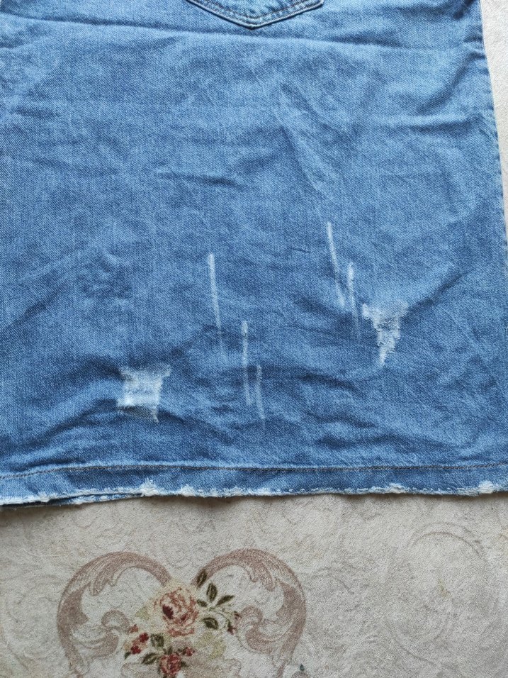 Mavi Kot Kısa Salopet Elbise - Görsel 3