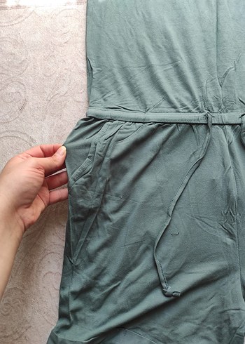 Kemerli Yeşil Keten Kadın Tulum - Görsel 3