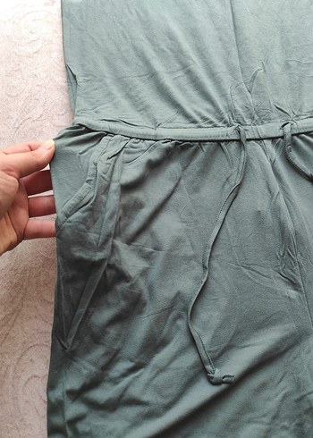 Kemerli Yeşil Keten Kadın Tulum - Görsel 4