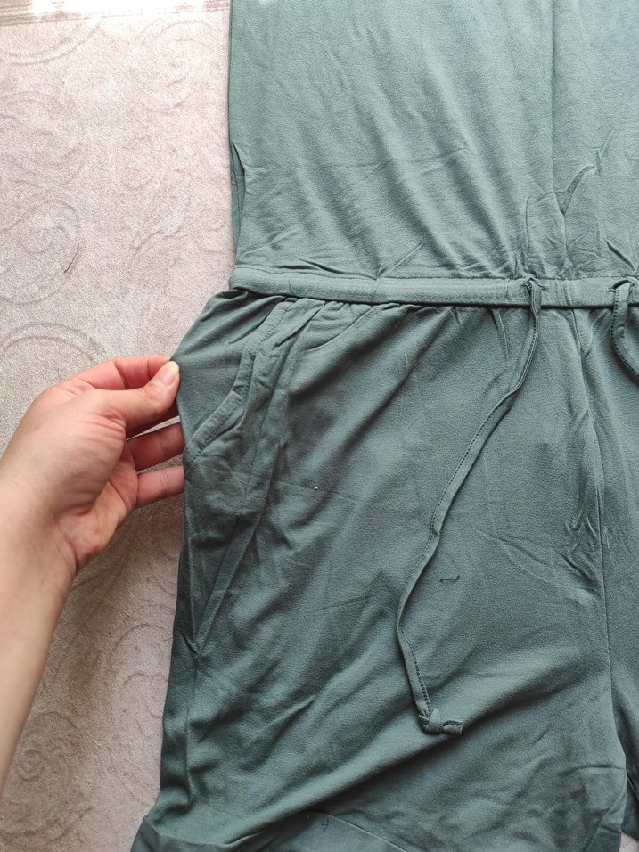 Kemerli Yeşil Keten Kadın Tulum - Görsel 3