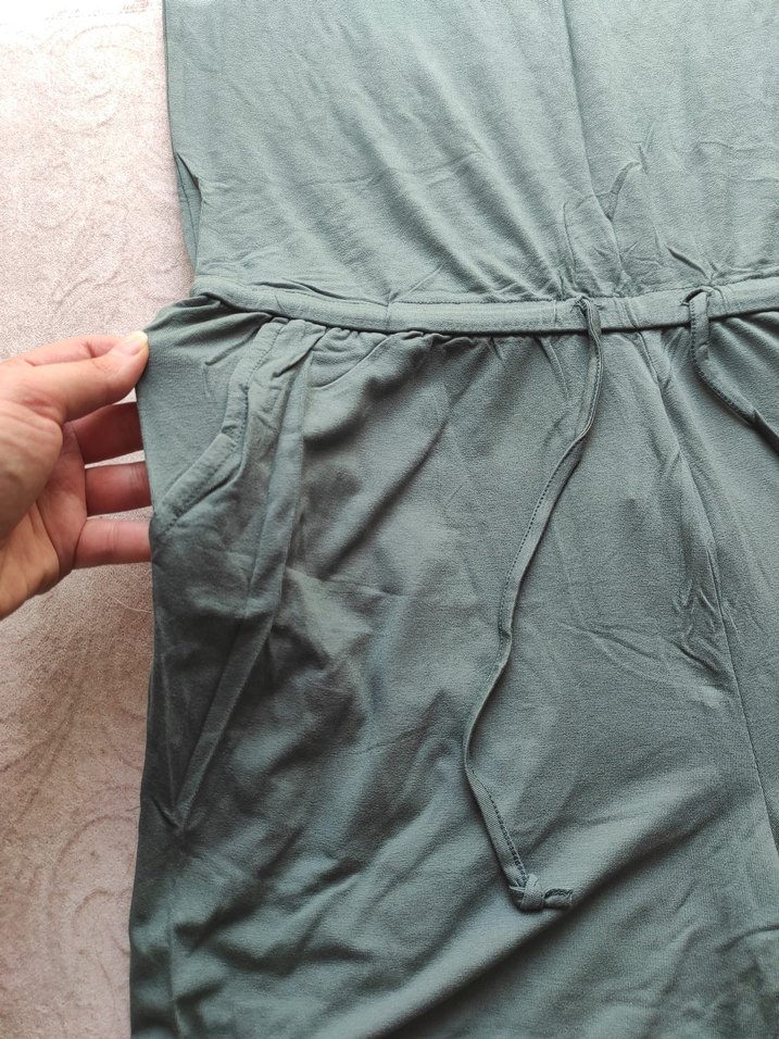 Kemerli Yeşil Keten Kadın Tulum - Görsel 4