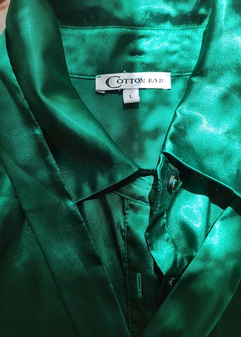 Cotton Bar Parlak Yeşil Kısa Kollu Saten Gömlek