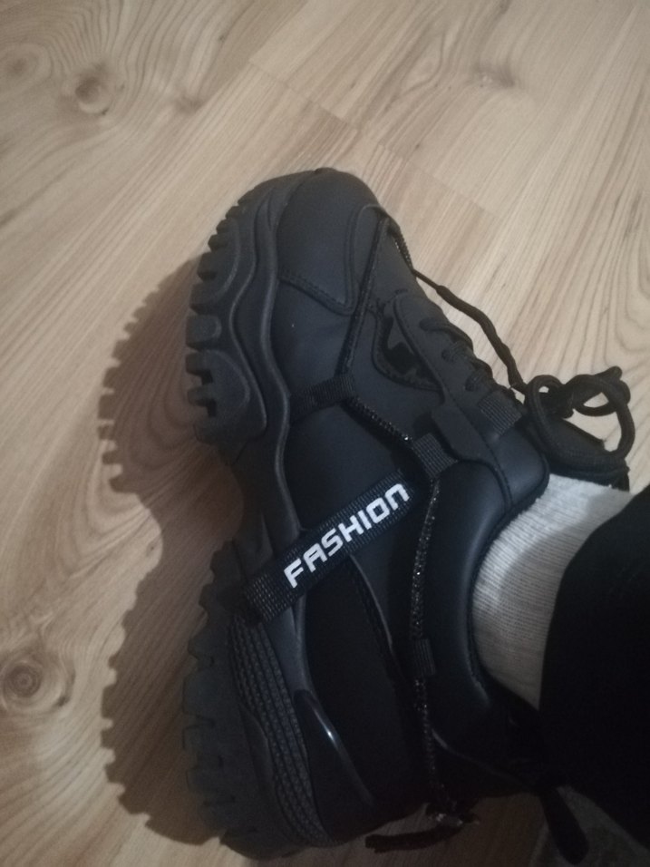 Siyah Bağcıklı Platform Spor Ayakkabı - Görsel 4