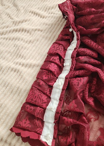 Bordo Nakışlı Bohem Tül Perde - Görsel 3