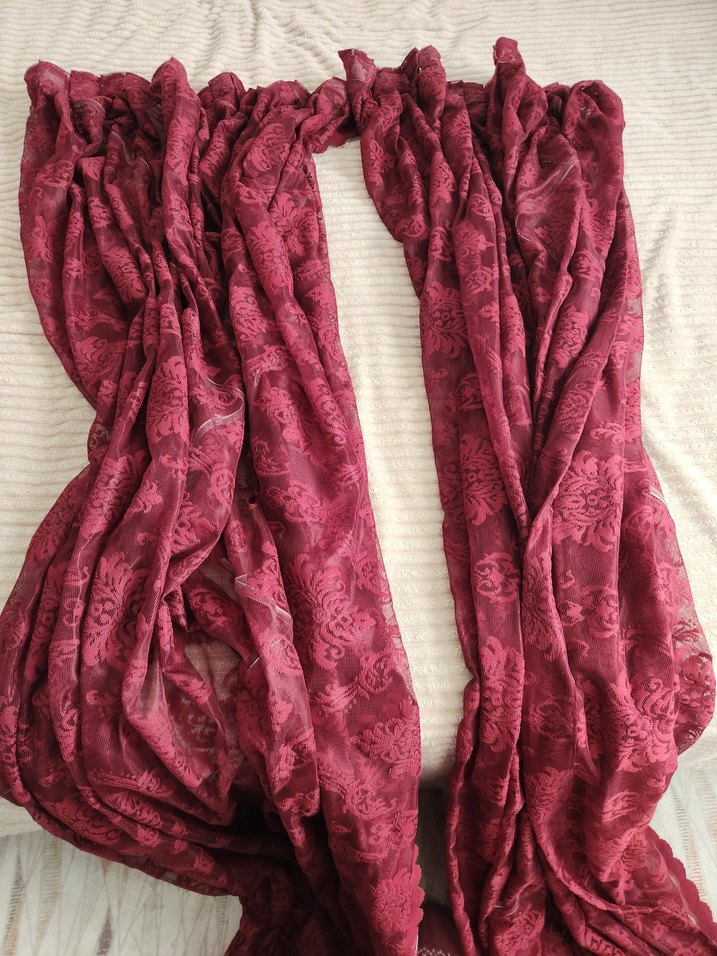 Bordo Nakışlı Bohem Tül Perde - Görsel 2