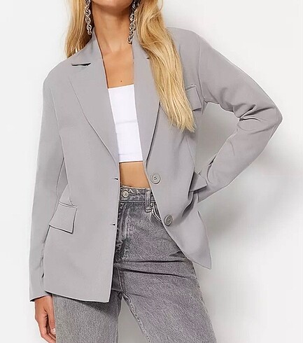 Trendyol & Milla Gri astarlı dokuma blazer ceket