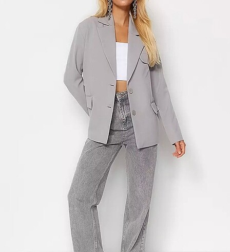 m Beden gri Renk Gri astarlı dokuma blazer ceket
