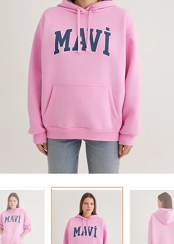 Mavi Mavi Baskılı Pembe Kapüşonlu Kadın Sweatshirt