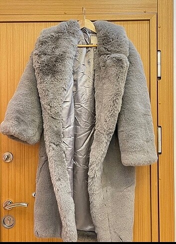 xs Beden H&M kürk palto kaban gri uZun