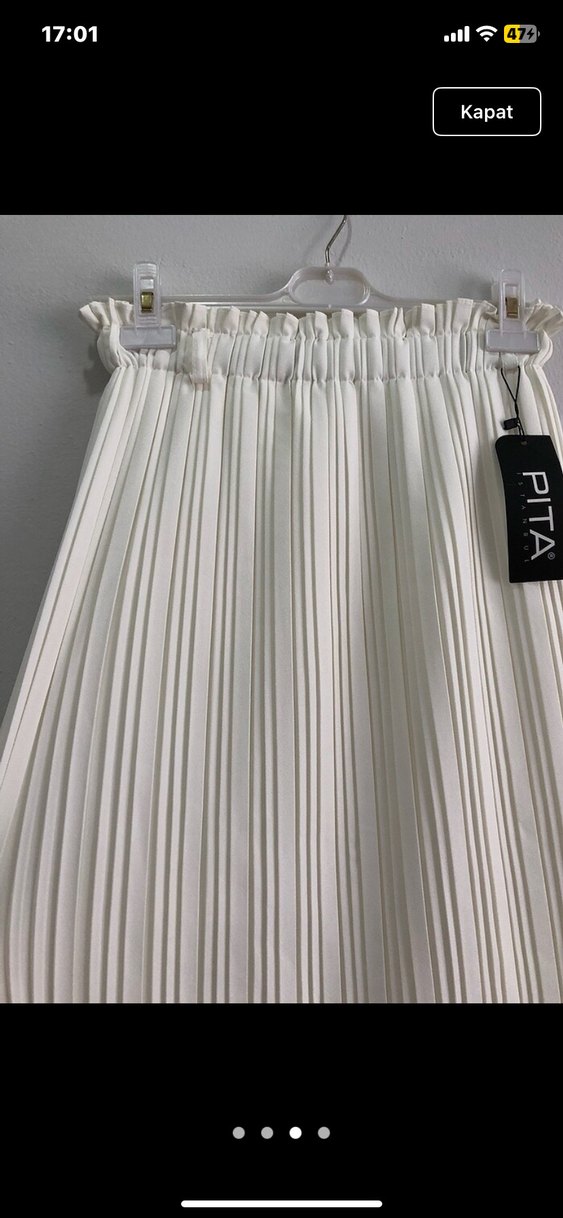 Beyaz Piliseli Uzun Etek - Görsel 3