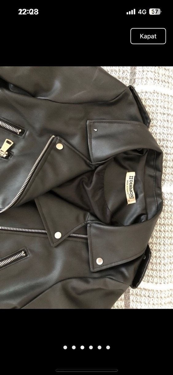 Siyah Mini Deri Biker Ceket - Görsel 3