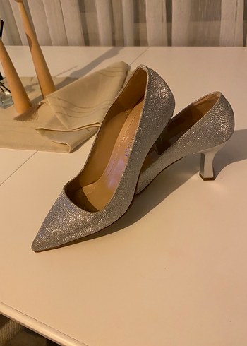 Simli gri  Stiletto Kadın Topuklu - Görsel 2