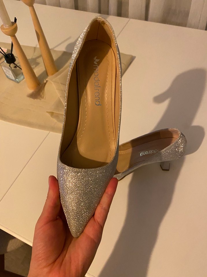 Simli gri  Stiletto Kadın Topuklu - Görsel 3