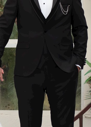 Klasik Siyah Düğmeli Damat Takımı