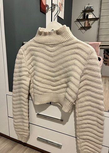 Krem Crop Kadın Kazak