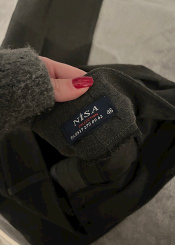 46 Beden gri Renk Düğmeli Gri Kadın Kumaş Pantolon