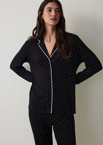 Penti Siyah Puantiyeli Rahat Pijama Takimi