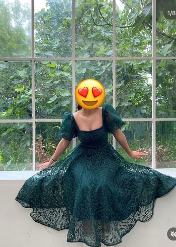 Straplez Yeşil Dantel Uzun Abiye Elbise - Görsel 2