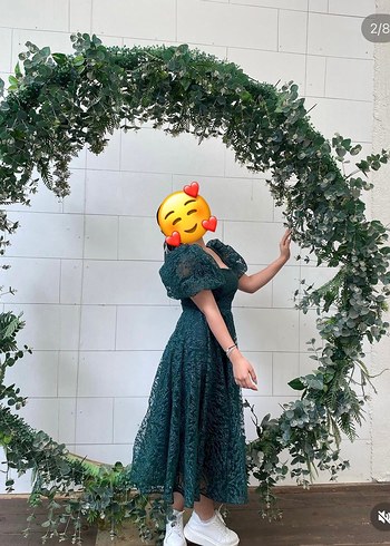 Straplez Yeşil Dantel Uzun Abiye Elbise - Görsel 3