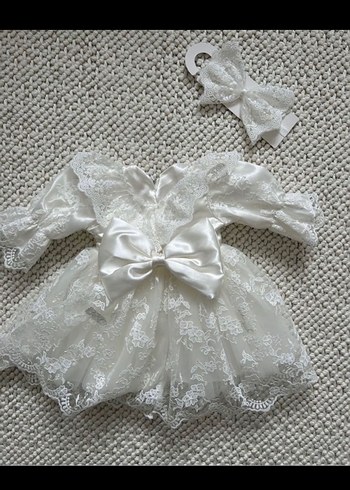 Beyaz İşlemeli Dantel Kız Elbisesi - Görsel 2