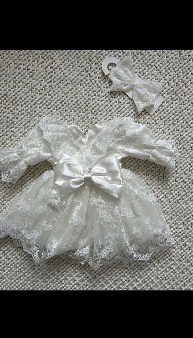 Beyaz İşlemeli Dantel Kız Elbisesi - Görsel 2