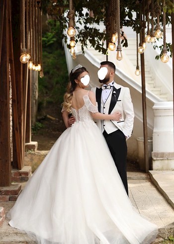 Straplez A Kesim Beyaz Midi Gelinlik - Görsel 3