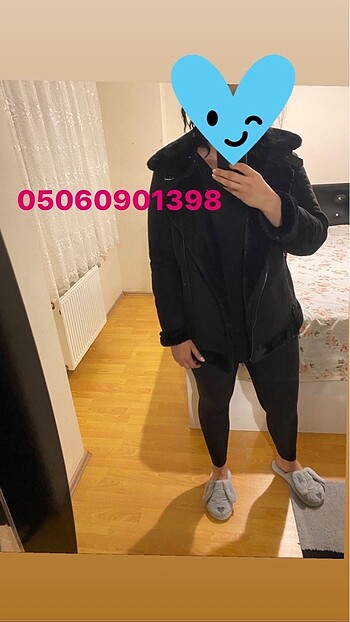 Stradivarius içi kürklü siyah kaban / ceket