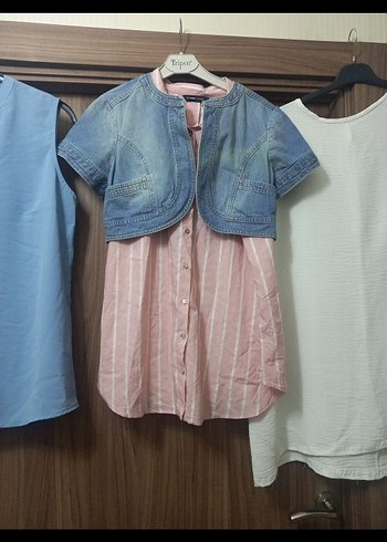 Mavi Denim Düğmeli Straplez Gömlek - Görsel 3