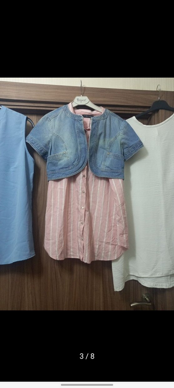 Mavi Denim Düğmeli Straplez Gömlek - Görsel 3